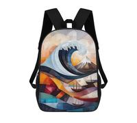 sinyumoney Mochila Infantil, Mochila Escolar Modern Cubist Vision of The Great Wave of Kanagawa Mochila Escolar De Gran Capacidad Para Estudiantes, Niños, Niñas, Adultos Y Adolescentes 17inch