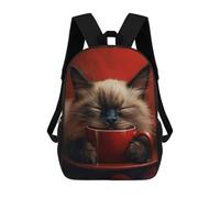 sinyumoney Mochila Infantil, Mochila Escolar Siamese Cat with Coffee Mochila Escolar De Gran Capacidad Para Estudiantes, Niños, Niñas, Adultos Y Adolescentes 17inch