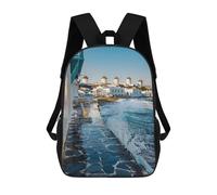 sinyumoney Mochila Infantil, Mochila Famous Windmills Mykonos Impresa En 3D, Mochila Para Niños Y Niñas, Mochila Escolar Ligera Y Ajustable De 17 Pulgadas Para La Escuela Primaria 17inch