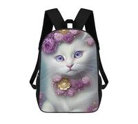sinyumoney Mochila Infantil, Mochila Floral White Cat Portrait Impresa En 3D, Mochila Para Niños Y Niñas, Mochila Escolar Ligera Y Ajustable De 17 Pulgadas Para La Escuela Primaria 17inch