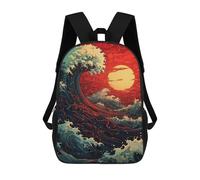 sinyumoney Mochila Infantil, Mochila Japan Wave Sunset Impresa En 3D, Mochila Para Niños Y Niñas, Mochila Escolar Ligera Y Ajustable De 17 Pulgadas Para La Escuela Primaria 17inch