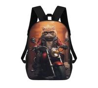 sinyumoney Mochila Infantil, Mochila Motorcycle Gang Funny Cat Impresa En 3D, Mochila Para Niños Y Niñas, Mochila Escolar Ligera Y Ajustable De 17 Pulgadas Para La Escuela Primaria 17inch