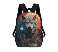 sinyumoney Mochila Infantil, Mochila Mysterious Moon Lone Wolf Impresa En 3D, Mochila Para Niños Y Niñas, Mochila Escolar Ligera Y Ajustable De 17 Pulgadas Para La Escuela Primaria 17inch