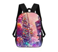 sinyumoney Mochila Infantil, Mochila Neon Cityscape Vibrant Skyscrapers -1 Impresa En 3D, Mochila Para Niños Y Niñas, Mochila Escolar Ligera Y Ajustable De 17 Pulgadas Para La Escuela Primaria 17inch