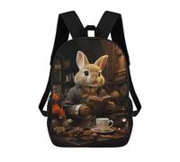 sinyumoney Mochila Infantil, Mochila Rabbit Drinking Tea Impresa En 3D, Mochila Para Niños Y Niñas, Mochila Escolar Ligera Y Ajustable De 17 Pulgadas Para La Escuela Primaria 17inch