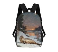 sinyumoney Mochila Infantil, Mochila Seal in Winter Landscape Painting Impresa En 3D, Mochila Para Niños Y Niñas, Mochila Escolar Ligera Y Ajustable De 17 Pulgadas Para La Escuela Primaria 17inch