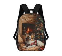 sinyumoney Mochila Infantil Papillon Dog by Fireplace Elegant Christmas Dog Art Mochila Escolar 3D Mochila Escolar Para Niños Mochilas Escolares Mochila De Moda Con Bolsillo Bolsas Para Libros 17inch