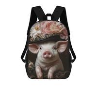 sinyumoney Mochila Infantil, Pig in A Flower Hat Mochila Escolar De Gran Capacidad Para Estudiantes, Mochila Para Libros, Mochila Para Niños, Niñas, Adultos Y Adolescentes 17inch