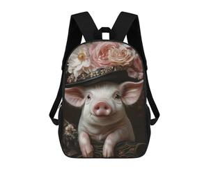 sinyumoney Mochila Infantil, Pig in A Flower Hat Mochila Escolar De Gran Capacidad Para Estudiantes, Mochila Para Libros, Mochila Para Niños, Niñas, Adultos Y Adolescentes 17inch