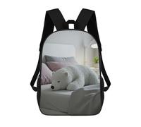 sinyumoney Mochila Infantil Polar Bear Plush on Bed Mochila Escolar 3D Mochila Escolar Para Niños Mochilas Escolares Mochila De Moda Con Bolsillo Bolsas Para Libros 17inch