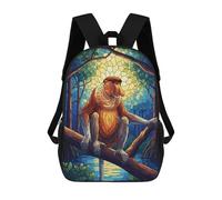 sinyumoney Mochila Infantil Proboscis Monkey Stained Glass Illustration Mochila Escolar 3D Mochila Escolar Para Niños Mochilas Escolares Mochila De Moda Con Bolsillo Bolsas Para Libros 17inch