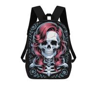 sinyumoney Mochila Infantil Skull with Pink Hair And Flowers Para Niños Y Niñas, Mochila De Viaje Para Niños, Mochila Escolar Para Adolescentes 17inch