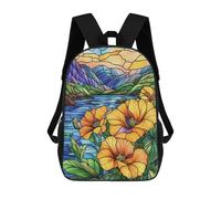 sinyumoney Mochila Infantil Stained Glass Mountain Lake Mochila Escolar 3D Mochila Escolar Para Niños Mochilas Escolares Mochila De Moda Con Bolsillo Bolsas Para Libros 17inch
