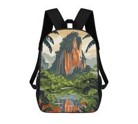 sinyumoney Mochila Infantil Tropical Jungle Landscape with Mountain Mochila Escolar 3D Mochila Escolar Para Niños Mochilas Escolares Mochila De Moda Con Bolsillo Bolsas Para Libros 17inch
