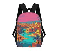 sinyumoney Mochila Infantil Vibrant Desert Oasis Cityscape Illustration Mochila Escolar 3D Mochila Escolar Para Niños Mochilas Escolares Mochila De Moda Con Bolsillo Bolsas Para Libros 17inch