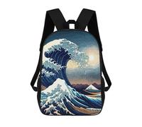 sinyumoney Mochila Informal Para Exteriores Impresa En 3D 17inch Mochila Escolar Infantil Linda Para Viajes Sea Wave Japanese Art 4 Bolsos Infantiles Informales De Moda Para Niños De Primaria