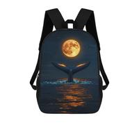 sinyumoney Mochila Informal Para Exteriores Impresa En 3D 17inch Mochila Escolar Infantil Linda Para Viajes Whale Tail Under Full Moon Bolsos Infantiles Informales De Moda Para Niños De Primaria
