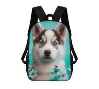sinyumoney Mochila Para Niñas Blue-Eyed Husky with Flowers Mochila Escolar Impresa En 3D Para Niños Mochila Informal De Día Mochila Ligera Para Estudiantes De Secundaria 17inch