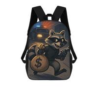 sinyumoney Mochila Para Niñas Cartoon Raccoon Bandit with Money Bag Mochila Escolar Impresa En 3D Para Niños Mochila Informal De Día Mochila Ligera Para Estudiantes De Secundaria 17inch