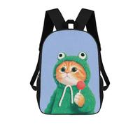 sinyumoney Mochila Para Niñas Cat in Frog Hoodie with Lollipop Mochila Escolar Impresa En 3D Para Niños Mochila Informal De Día Mochila Ligera Para Estudiantes De Secundaria 17inch