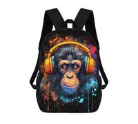 sinyumoney Mochila Para Niñas Chimp with Headphones Art Print Mochila Escolar Impresa En 3D Para Niños Mochila Informal De Día Mochila Ligera Para Estudiantes De Secundaria 17inch