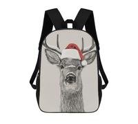 sinyumoney Mochila Para Niñas Christmas Deer Portrait with Santa Hat Mochila Escolar Impresa En 3D Para Niños Mochila Informal De Día Mochila Ligera Para Estudiantes De Secundaria 17inch