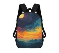 sinyumoney Mochila Para Niñas Colorful Night Landscape with Moon Mochila Escolar Impresa En 3D Para Niños Mochila Informal De Día Mochila Ligera Para Estudiantes De Secundaria 17inch