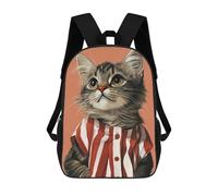 sinyumoney Mochila Para Niñas Cute Vintage Cat in Striped Shirt Mochila Escolar Impresa En 3D Para Niños Mochila Informal De Día Mochila Ligera Para Estudiantes De Secundaria 17inch