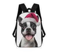 sinyumoney Mochila Para Niñas Festive Boston Terrier with Santa Hat Mochila Escolar Impresa En 3D Para Niños Mochila Informal De Día Mochila Ligera Para Estudiantes De Secundaria 17inch