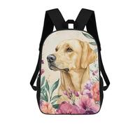sinyumoney Mochila Para Niñas Golden Retriever with Flowers Mochila Escolar Impresa En 3D Para Niños Mochila Informal De Día Mochila Ligera Para Estudiantes De Secundaria 17inch