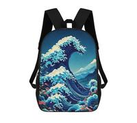 sinyumoney Mochila Para Niñas Great Wave with Flowers And Mountains Mochila Escolar Impresa En 3D Para Niños Mochila Informal De Día Mochila Ligera Para Estudiantes De Secundaria 17inch
