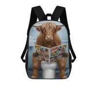 sinyumoney Mochila Para Niñas Highland Cow Reading Comics on Toilet Mochila Escolar Impresa En 3D Para Niños Mochila Informal De Día Mochila Ligera Para Estudiantes De Secundaria 17inch