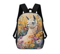 sinyumoney Mochila Para Niñas Llama in A Field of Flowers Mochila Escolar Impresa En 3D Para Niños Mochila Informal De Día Mochila Ligera Para Estudiantes De Secundaria 17inch