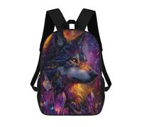 sinyumoney Mochila Para Niñas Mystical Wolf with Crystals Mochila Escolar Impresa En 3D Para Niños Mochila Informal De Día Mochila Ligera Para Estudiantes De Secundaria 17inch