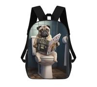 sinyumoney Mochila Para Niñas Pug Dog on The Toilet Mochila Escolar Impresa En 3D Para Niños Mochila Informal De Día Mochila Ligera Para Estudiantes De Secundaria 17inch
