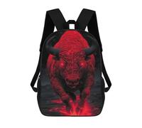 sinyumoney Mochila Para Niñas Red Buffalo with Glowing Eyes Mochila Escolar Impresa En 3D Para Niños Mochila Informal De Día Mochila Ligera Para Estudiantes De Secundaria 17inch