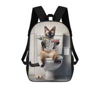 sinyumoney Mochila Para Niñas Siamese Cat on The Toilet Mochila Escolar Impresa En 3D Para Niños Mochila Informal De Día Mochila Ligera Para Estudiantes De Secundaria 17inch