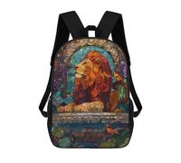 sinyumoney Mochila Para Niñas Stained Glass Lion with Birds Mochila Escolar Impresa En 3D Para Niños Mochila Informal De Día Mochila Ligera Para Estudiantes De Secundaria 17inch