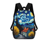 sinyumoney Mochila Para Niñas Starry Night Village Mochila Escolar Impresa En 3D Para Niños Mochila Informal De Día Mochila Ligera Para Estudiantes De Secundaria 17inch
