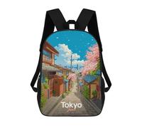 sinyumoney Mochila Para Niñas Tokyo Street with Cherry Blossoms Mochila Escolar Impresa En 3D Para Niños Mochila Informal De Día Mochila Ligera Para Estudiantes De Secundaria 17inch