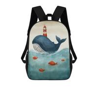 sinyumoney Mochila Para Niñas Whale with Lighthouse Mochila Escolar Impresa En 3D Para Niños Mochila Informal De Día Mochila Ligera Para Estudiantes De Secundaria 17inch