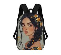 sinyumoney Mochila Para Niñas Woman with Flowers in Hair Mochila Escolar Impresa En 3D Para Niños Mochila Informal De Día Mochila Ligera Para Estudiantes De Secundaria 17inch