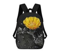 sinyumoney Mochila Para Niñas Yellow Cactus Flower on Black Background Mochila Escolar Impresa En 3D Para Niños Mochila Informal De Día Mochila Ligera Para Estudiantes De Secundaria 17inch