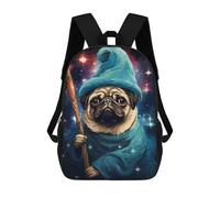 sinyumoney Mochila para niños, mochila escolar impresa en 3D, mochila para niños y niñas, mochila ajustable para escuela primaria, Funny Pug Wizard Pixel Art, 17"