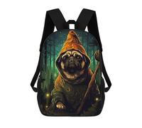sinyumoney Mochila para niños, mochila escolar impresa en 3D, mochila para niños y niñas, mochila ajustable para escuela primaria, Retro Pixel Art Pug Wizard, 17"
