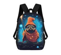 sinyumoney Mochila para niños, mochila escolar impresa en 3D, mochila para niños y niñas, mochila ajustable para escuela primaria, Cute Pug Wizard Pixel Art, 17"