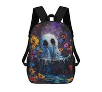 sinyumoney Mochila para niños, mochila escolar impresa en 3D, mochila para niños y niñas, mochila ajustable para escuela primaria, Ghost In A Pool Of Flowers, 17"