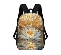 sinyumoney Mochila para niños, mochila escolar impresa en 3D, mochila para niños y niñas, mochila ajustable para escuela primaria, Water Lily Golden Mosaic, 17"