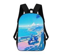 sinyumoney Mochila para niños, mochila escolar impresa en 3D, mochila para niños y niñas, mochila ajustable para escuela primaria, Blue Scooter By The Sea, 17"