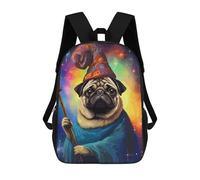 sinyumoney Mochila para niños, mochila escolar impresa en 3D, mochila para niños y niñas, mochila ajustable para escuela primaria, Wizard Pug Funny Pixel Art, 17"